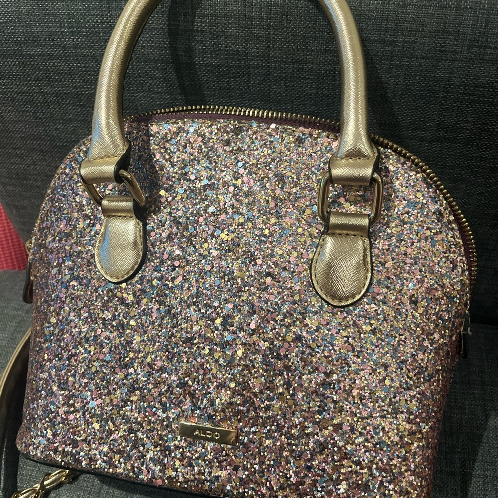 ALDO Multicolor Glitter Dome Satchel with Gold Accents